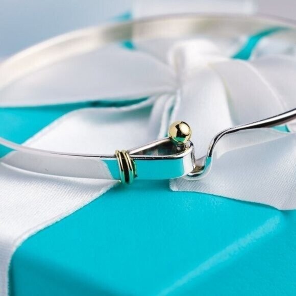 Tiffany & Co. Bracelet Vintage Hook & Eye Bangle 18K Gold & Sterling Silver 7” - Picture 5 of 10